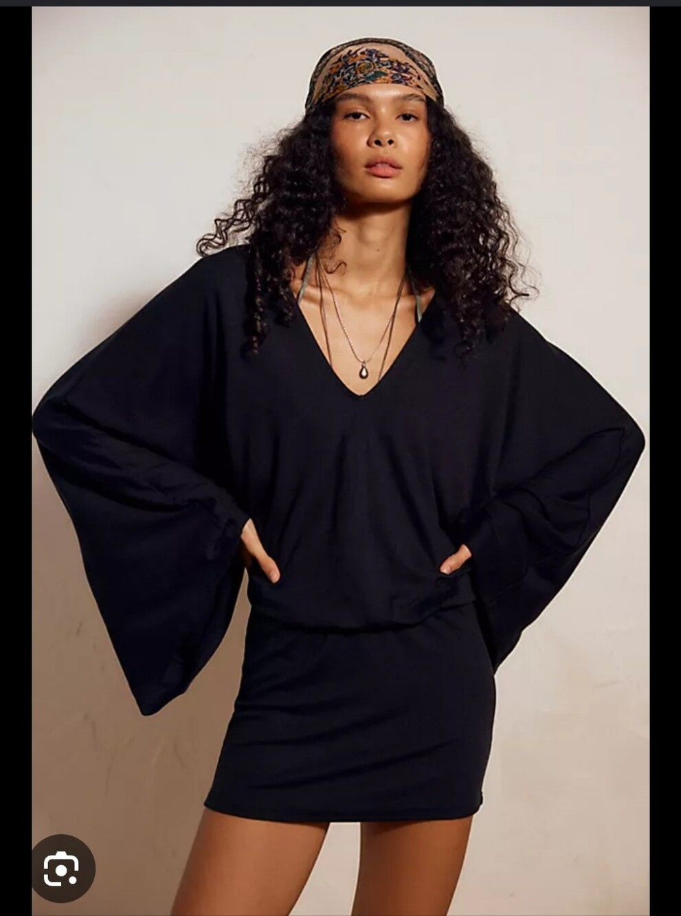 Free People Good Feels V-Neck Mini Dress XL Black Draped Sleeves Pull On